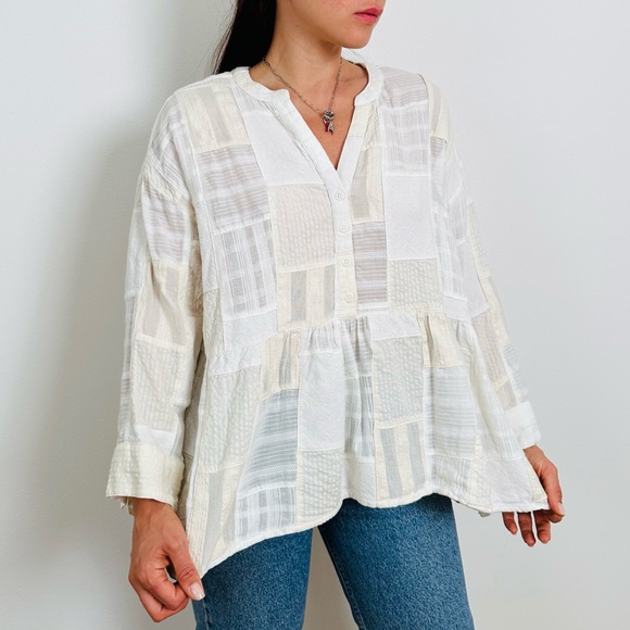 Anthropologie Maeve The Zoe Swing Blouse top boho patchwork plaid - Picture 6 of 14